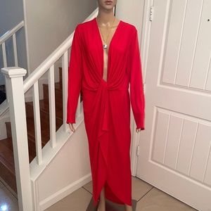 Red Low Cut Maxi Dress
